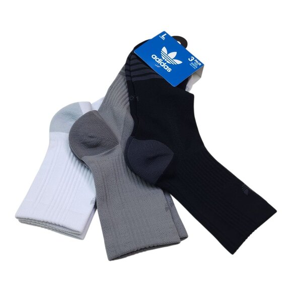 Adidas 3-Pair High Quarter Socks Large Mens Shoe Size 8-12, Womens 10-13 Unisex - Picture 1 of 8